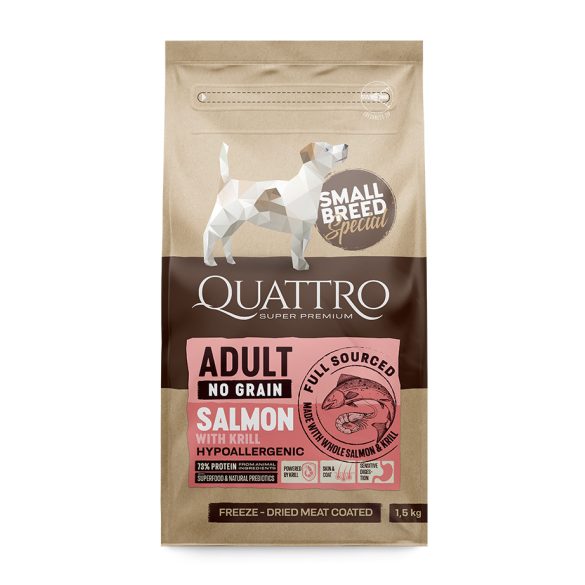 QUATTRO Hypoallergenic SMALL BREED ADULT SALMON-KRILL kutyatáp 1,5kg