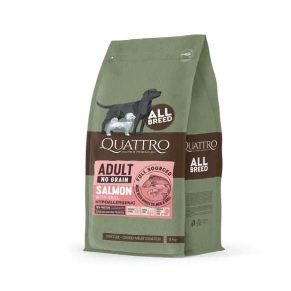 QUATTRO grain-free SALMON AND KRILL adult kutyatáp 3 kg