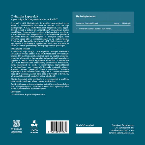 GAL Multivitamin – C-vitamin kapszulák, 90 adagos utántöltő