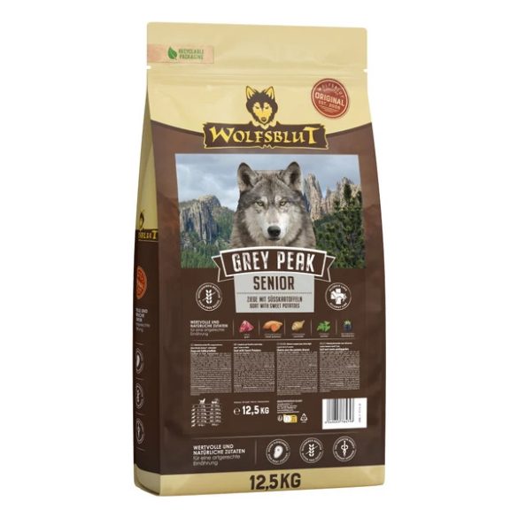 Wolfsblut Grey Peak Senior - Kecskehús Édesburgonyával száraz kutyatáp 12,5 kg