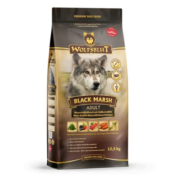 Wolfsblut Black Marsh Adult - Vízibivaly Édesburgonyával száraz kutyatáp 12,5 kg